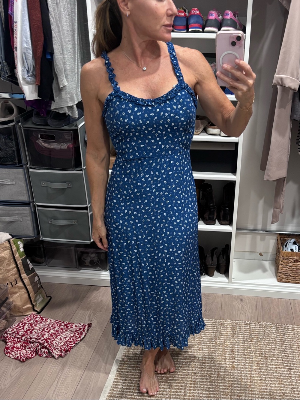 Faithfull the Brand Blue Floral Ruffle Midi Dress XS